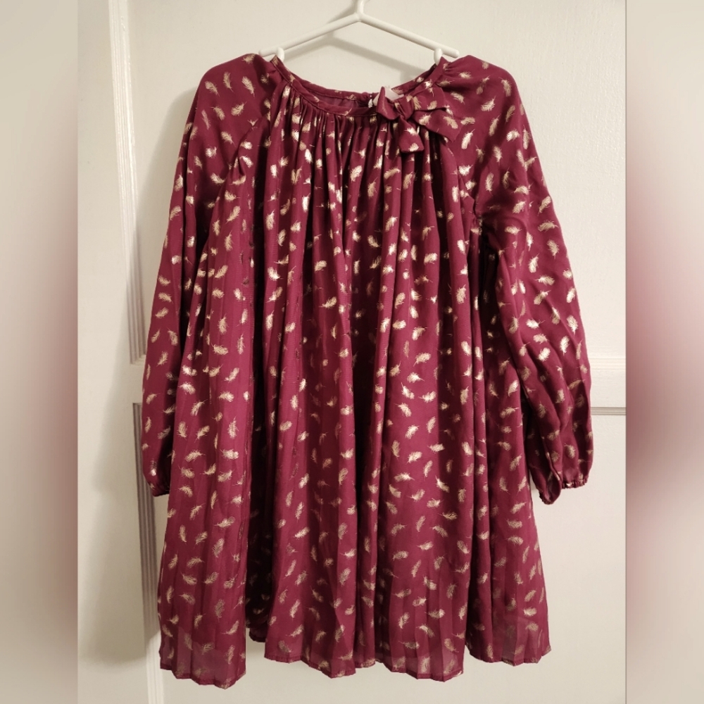 Charming Maroon Kids Dress with Gold Accents